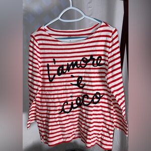 J Crew size M l'amore 'e cieco LOVE IS BLIND red & white stripe boat neck T